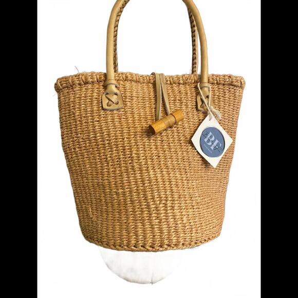 Handbags - Stylish Woven Straw Handbag with Bamboo Accent - NWT